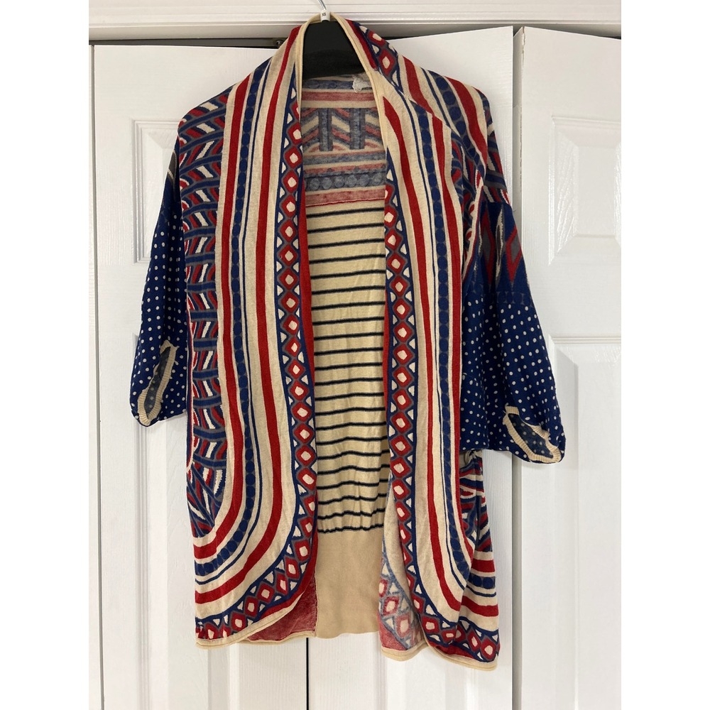 Angel of the North Anthropologie Mixed Print Cardigan Red White Blue Small